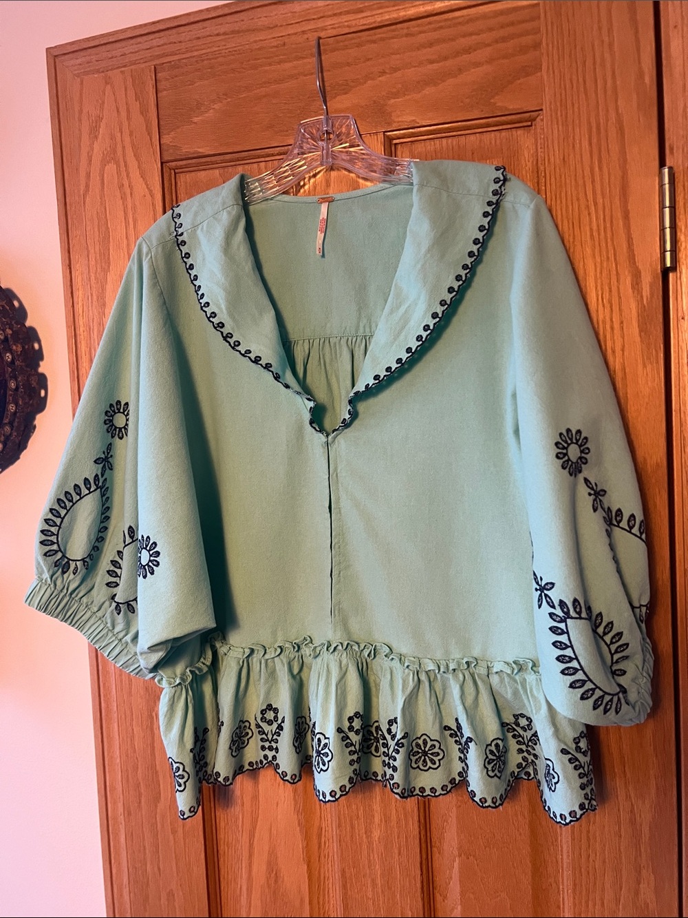 Free People Floral Embroidered Blouse